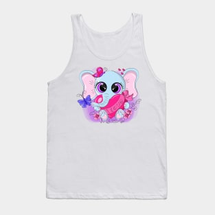 Cute elephant with a gift in his hands. Tank Top